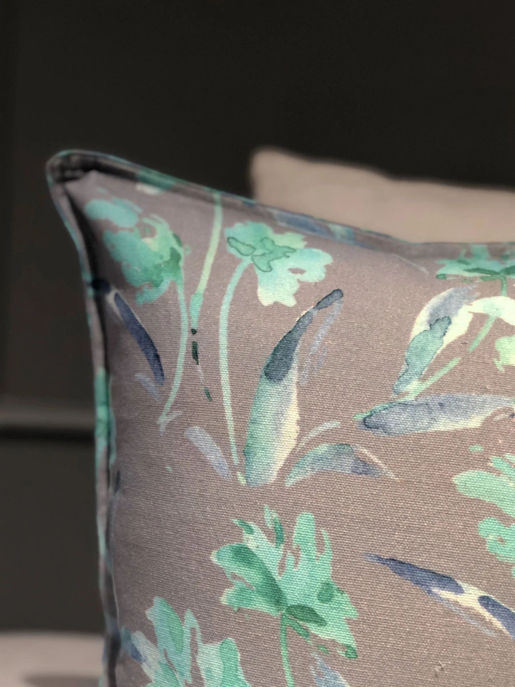Grey and Aqua Daffodil Garden Printed Cushion Cover set of 2