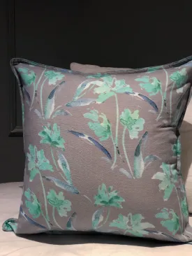 Grey and Aqua Daffodil Garden Printed Cushion Cover set of 2