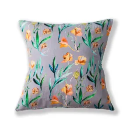 Grey and yellow Tulip Garden Printed Cushion Cover