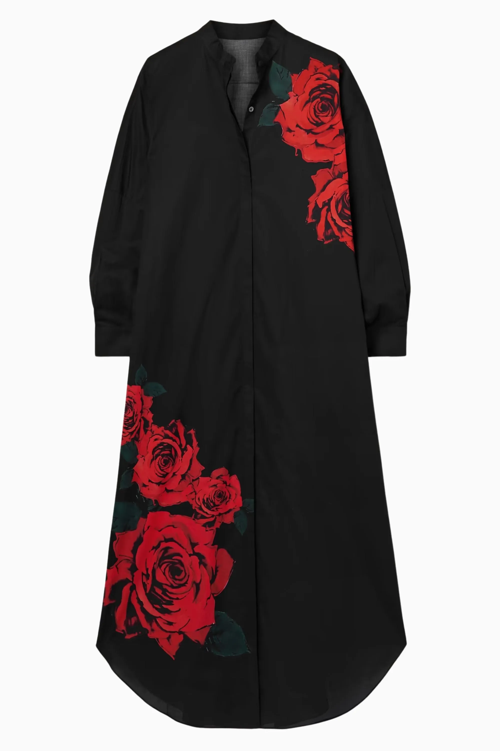 Hand Painted Red Rose Shirt Dress
