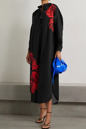 Hand Painted Red Rose Shirt Dress