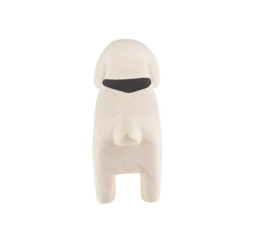 Handmade Tiny Wooden Animals - White Dachshund Dog