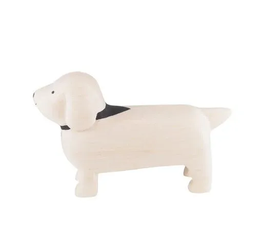 Handmade Tiny Wooden Animals - White Dachshund Dog