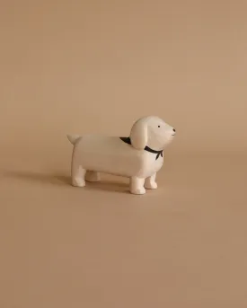 Handmade Tiny Wooden Animals - White Dachshund Dog