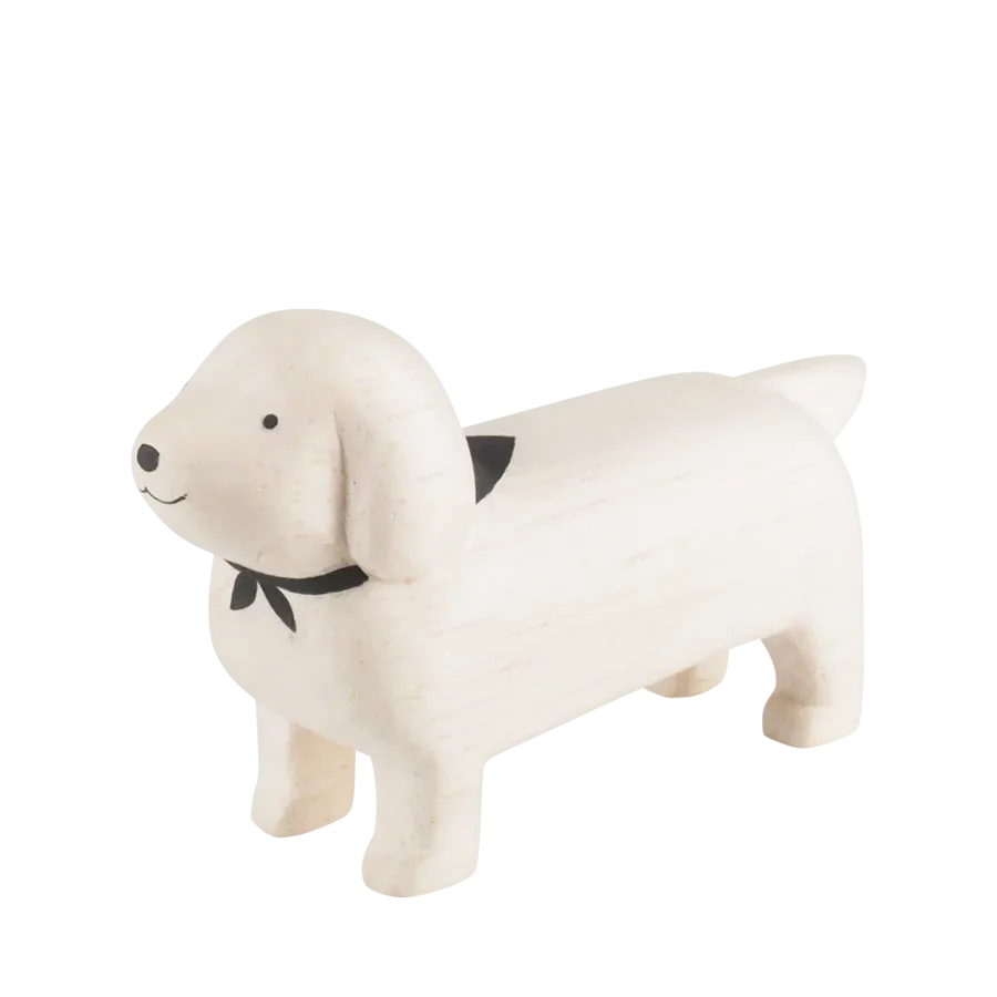 Handmade Tiny Wooden Animals - White Dachshund Dog