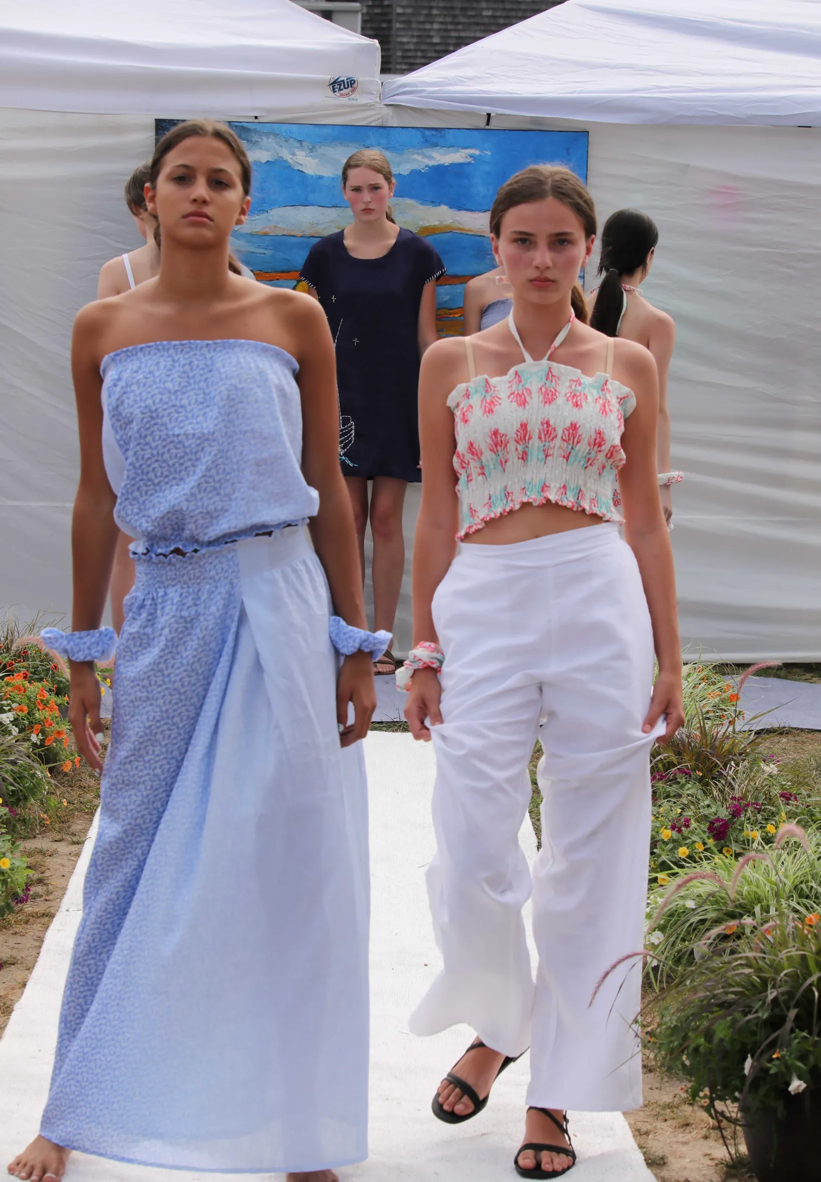 Hot Pink and Blue Coral Linen Crop Top