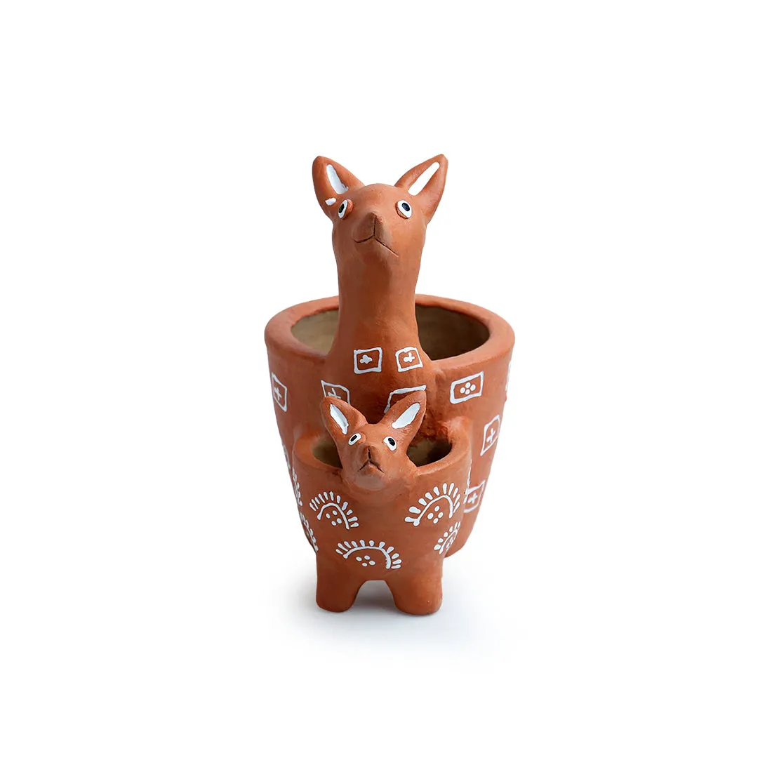 'Kangaroo & Kid' Handmade & Handpainted Terracotta Planter Pot (7 Inch)