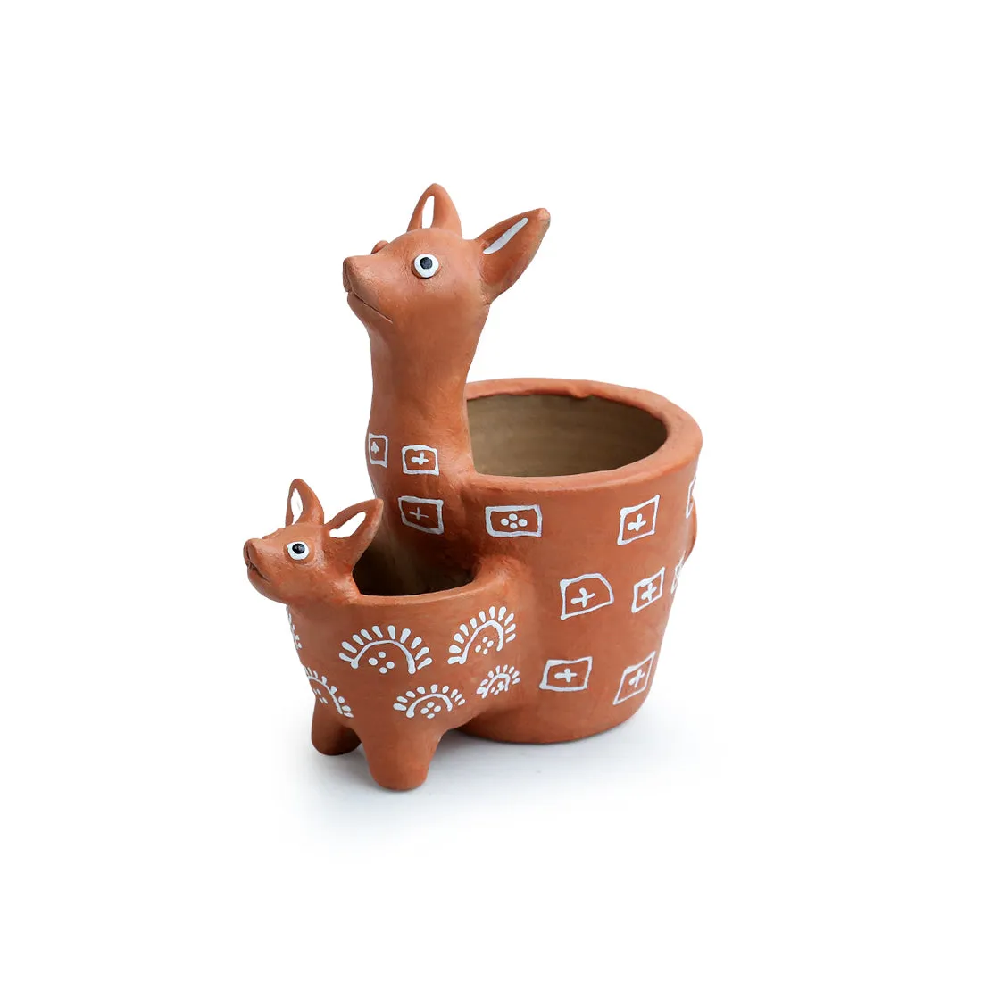 'Kangaroo & Kid' Handmade & Handpainted Terracotta Planter Pot (7 Inch)