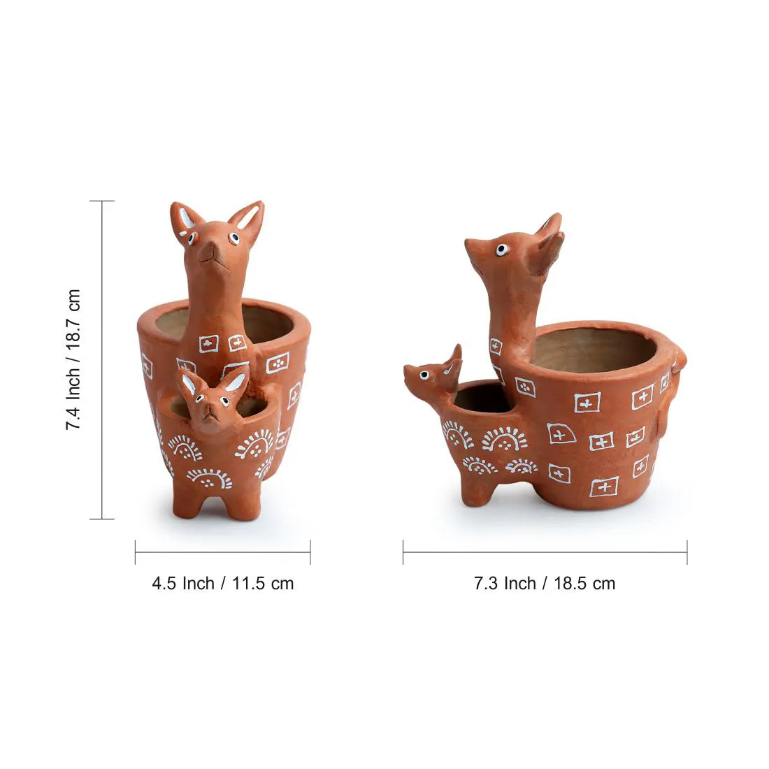 'Kangaroo & Kid' Handmade & Handpainted Terracotta Planter Pot (7 Inch)
