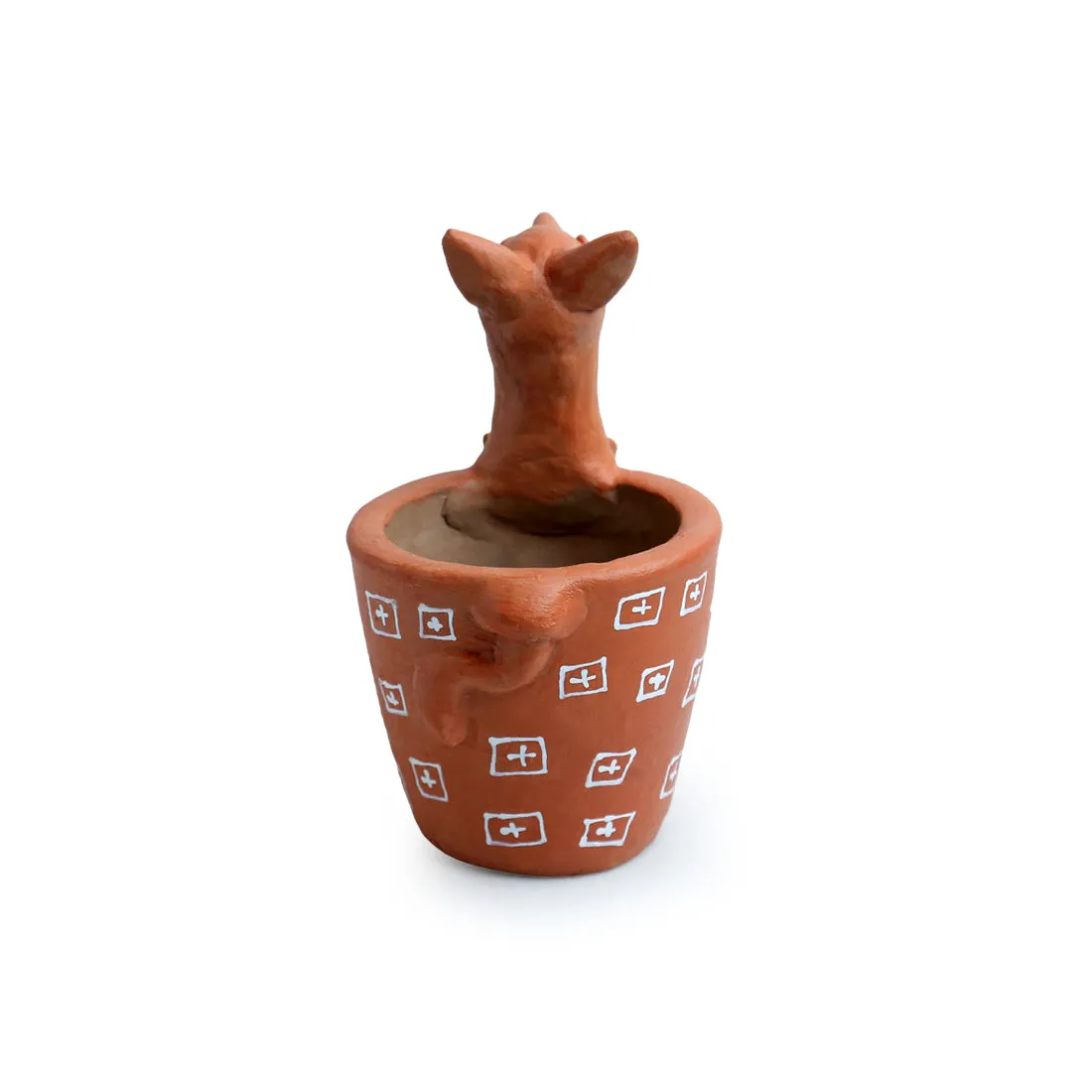'Kangaroo & Kid' Handmade & Handpainted Terracotta Planter Pot (7 Inch)