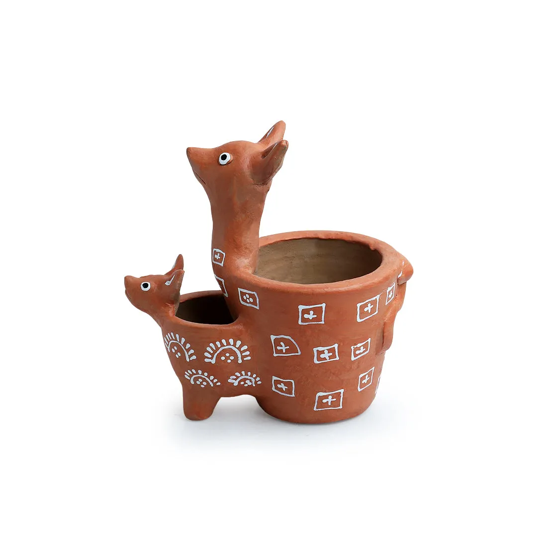 'Kangaroo & Kid' Handmade & Handpainted Terracotta Planter Pot (7 Inch)