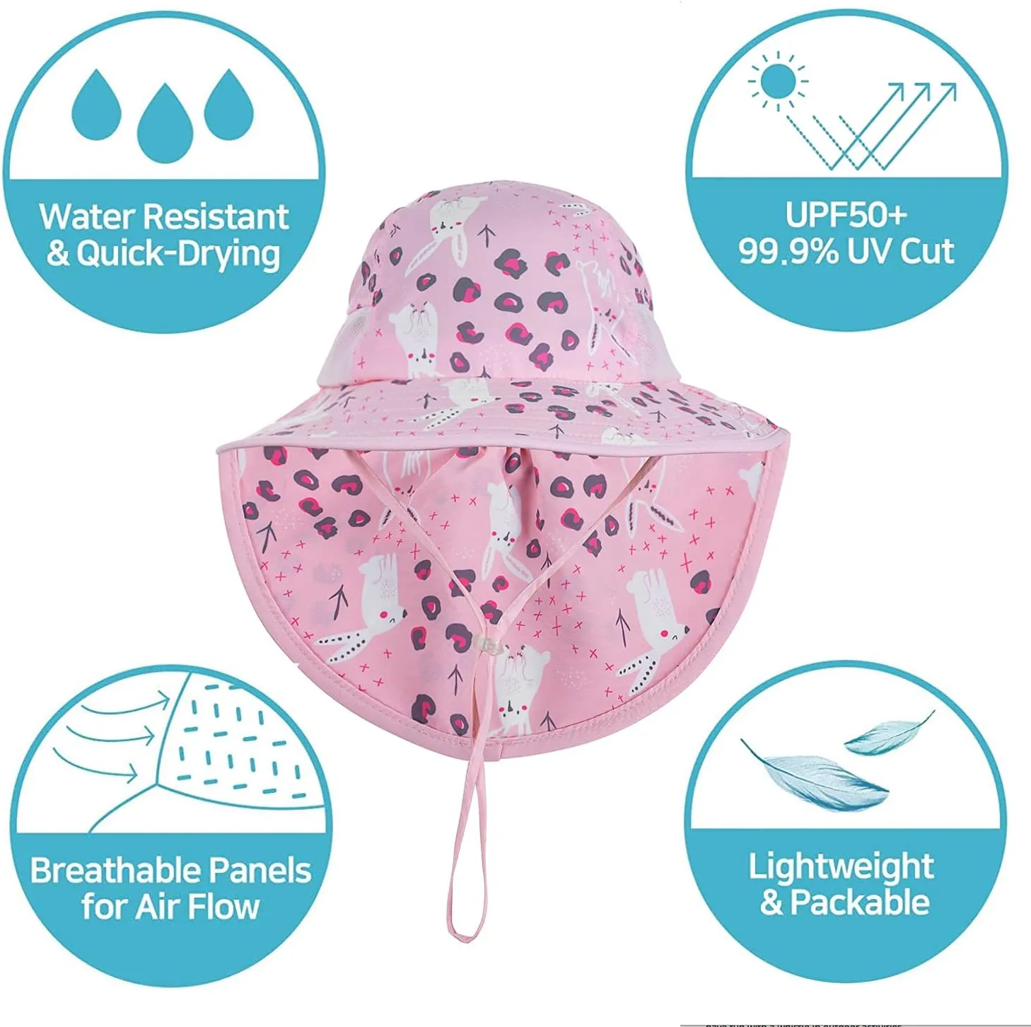 Kids Sun Hat UPF 50  Boy Girl Protection Hat Wide Brim Beach Hats with Mesh and Adjustable Chin Strap