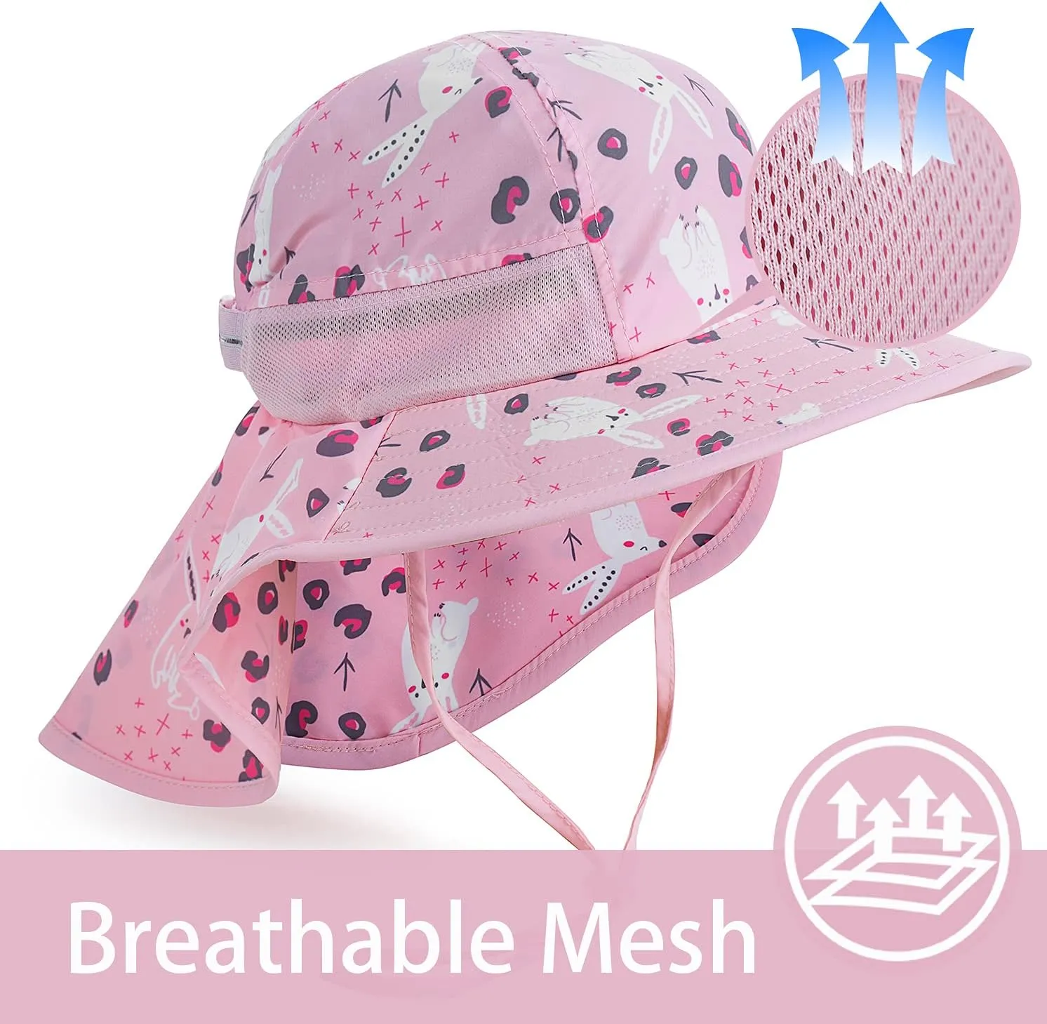 Kids Sun Hat UPF 50  Boy Girl Protection Hat Wide Brim Beach Hats with Mesh and Adjustable Chin Strap