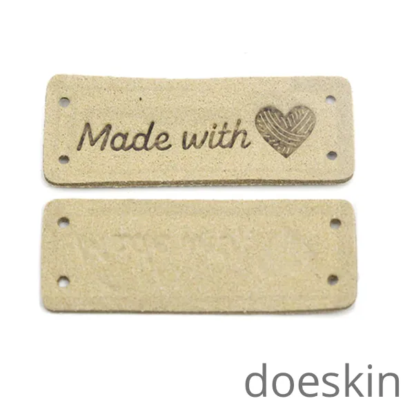 Labels/Tags Faux Suede Rectangular: Made with Love (Heart)