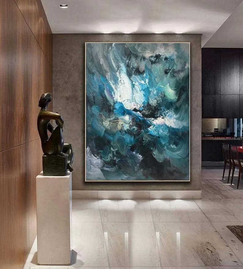 Large Blue Abstract Painting Modern Office Wall Art Original Artwork Kp126