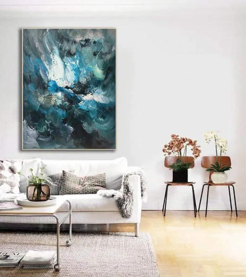 Large Blue Abstract Painting Modern Office Wall Art Original Artwork Kp126