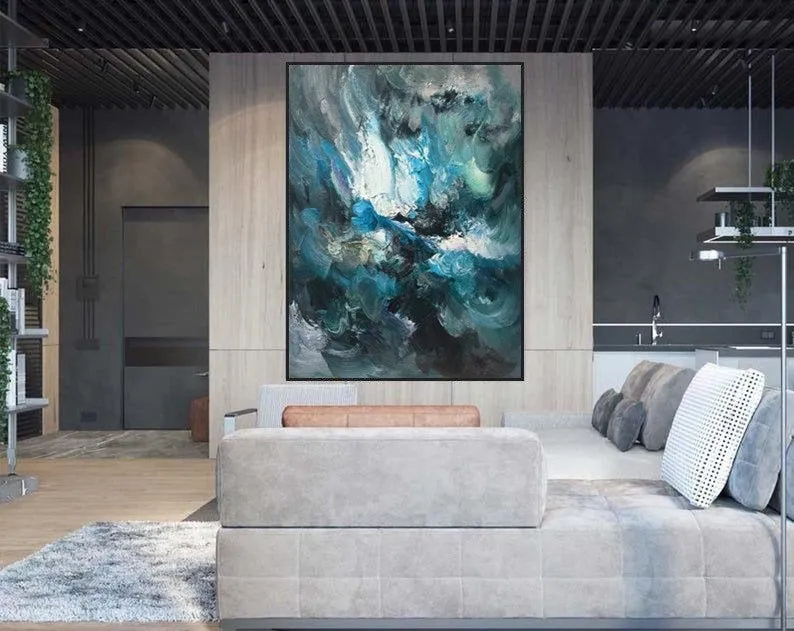 Large Blue Abstract Painting Modern Office Wall Art Original Artwork Kp126