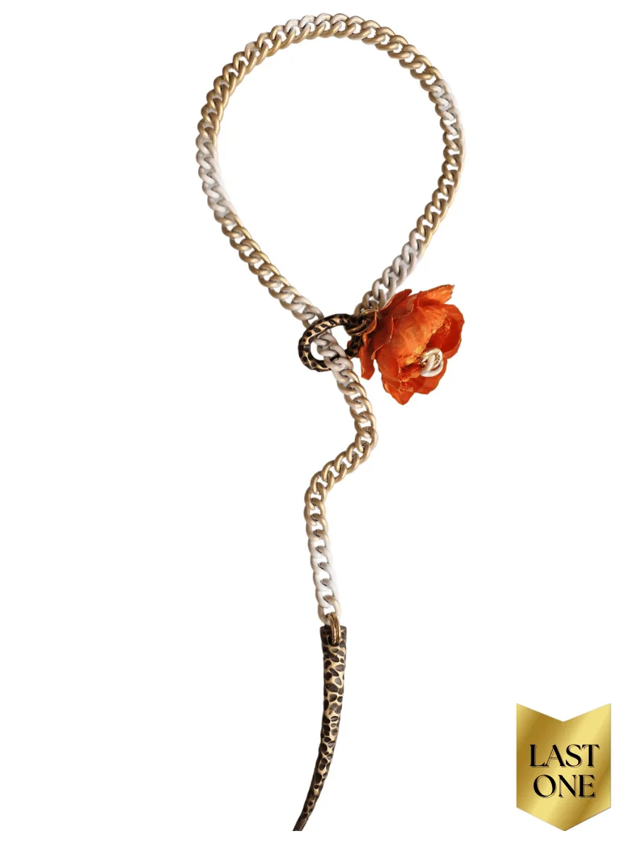 LAST ONE! FLORAL TIE KNOT Necklace - White & Bronze
