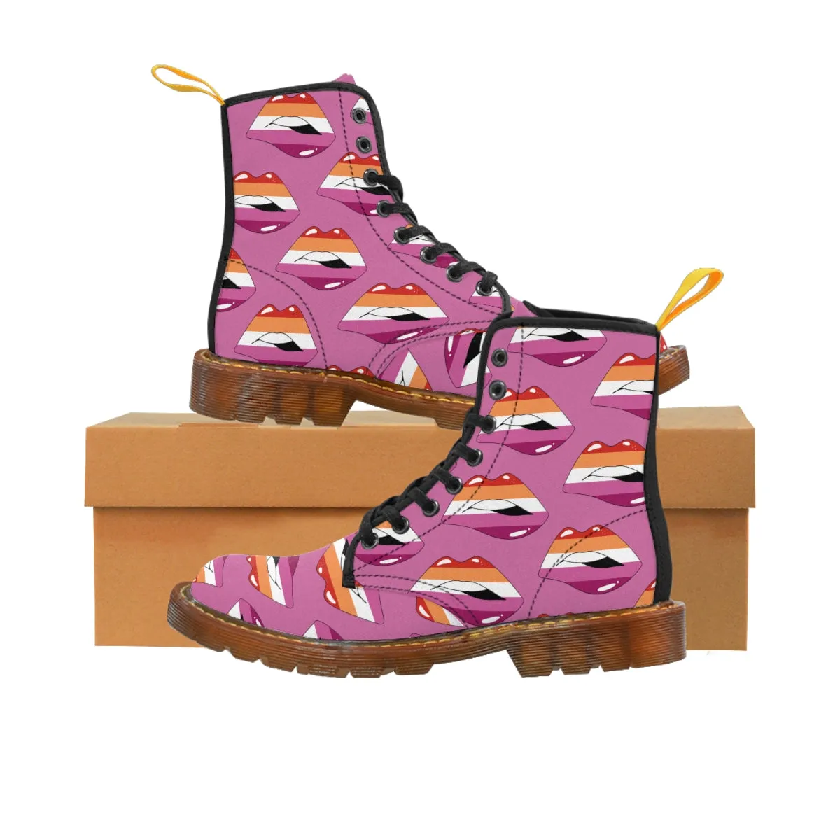 Lesbian Flag Kisses LGBTQ Purple Canvas Boots Unisex Size