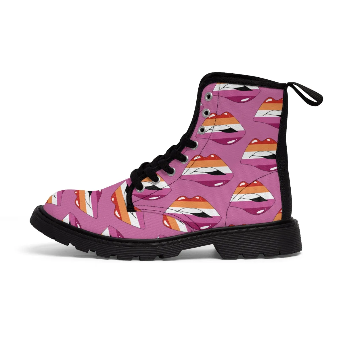 Lesbian Flag Kisses LGBTQ Purple Canvas Boots Unisex Size
