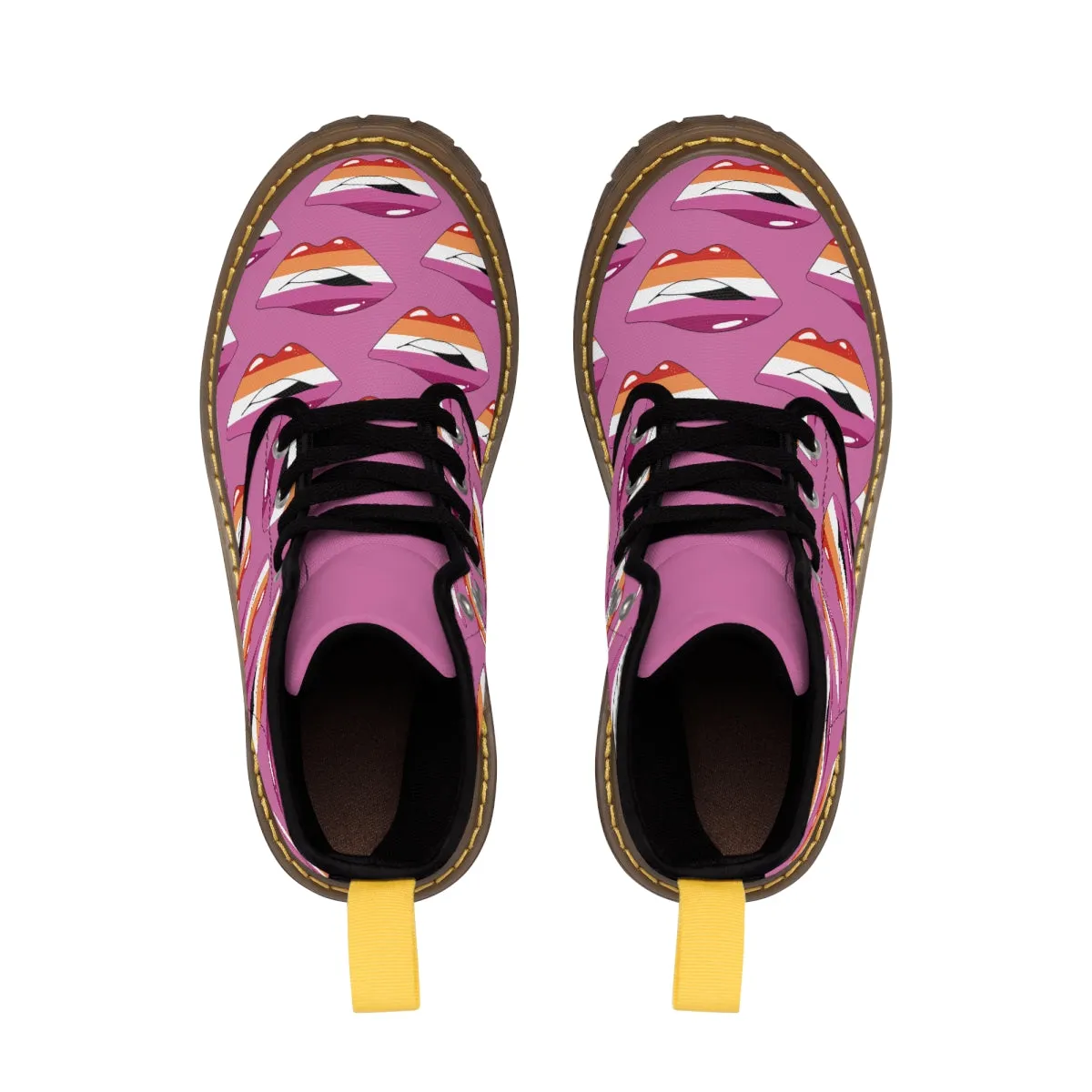 Lesbian Flag Kisses LGBTQ Purple Canvas Boots Unisex Size