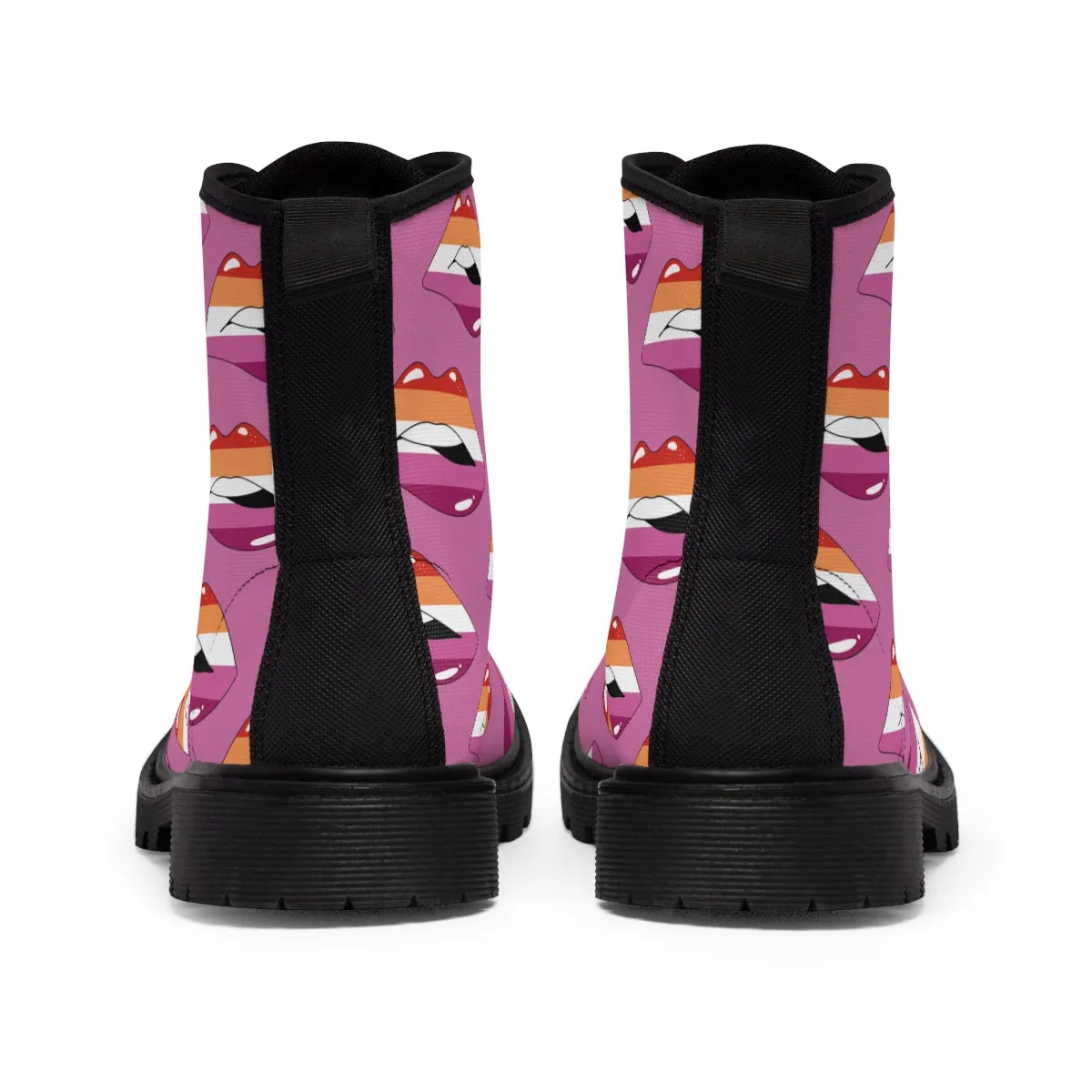 Lesbian Flag Kisses LGBTQ Purple Canvas Boots Unisex Size