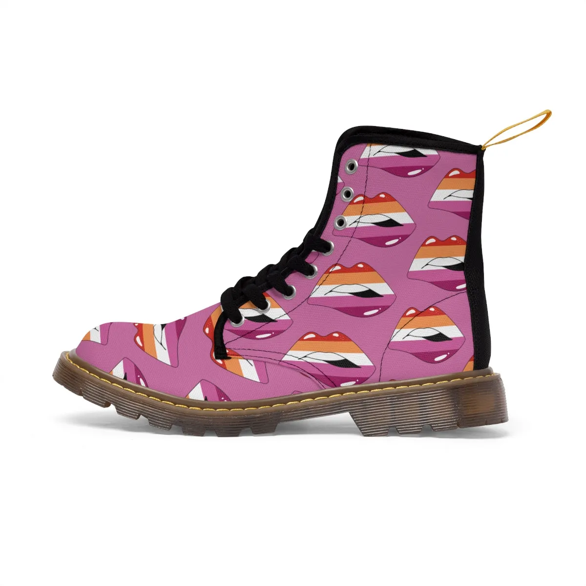 Lesbian Flag Kisses LGBTQ Purple Canvas Boots Unisex Size