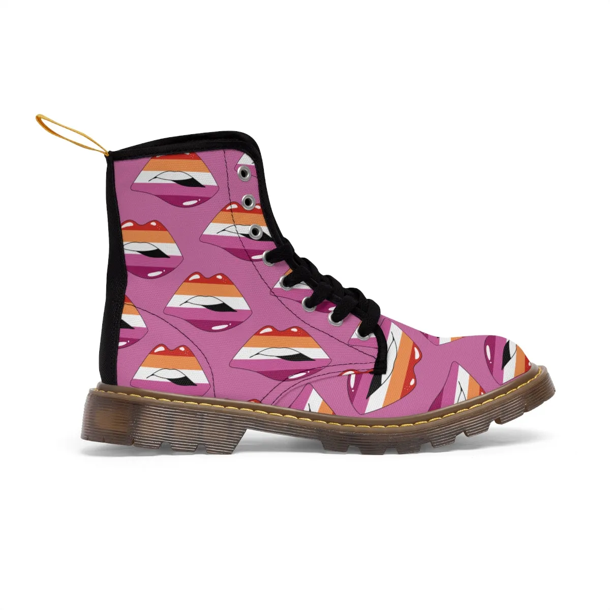 Lesbian Flag Kisses LGBTQ Purple Canvas Boots Unisex Size