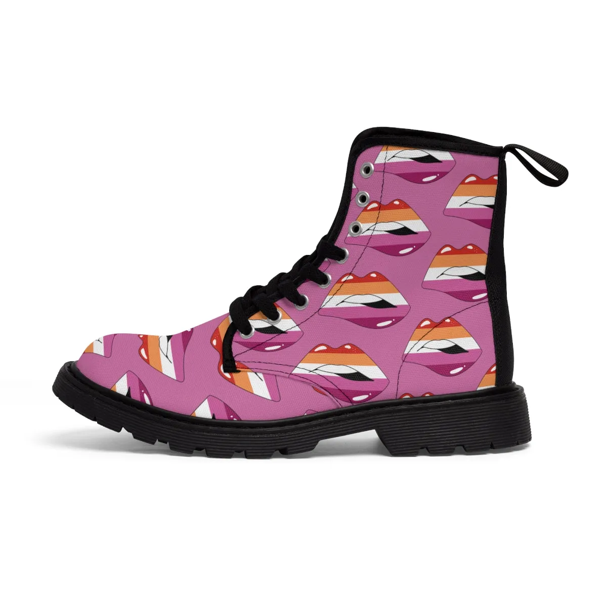 Lesbian Flag Kisses LGBTQ Purple Canvas Boots Unisex Size