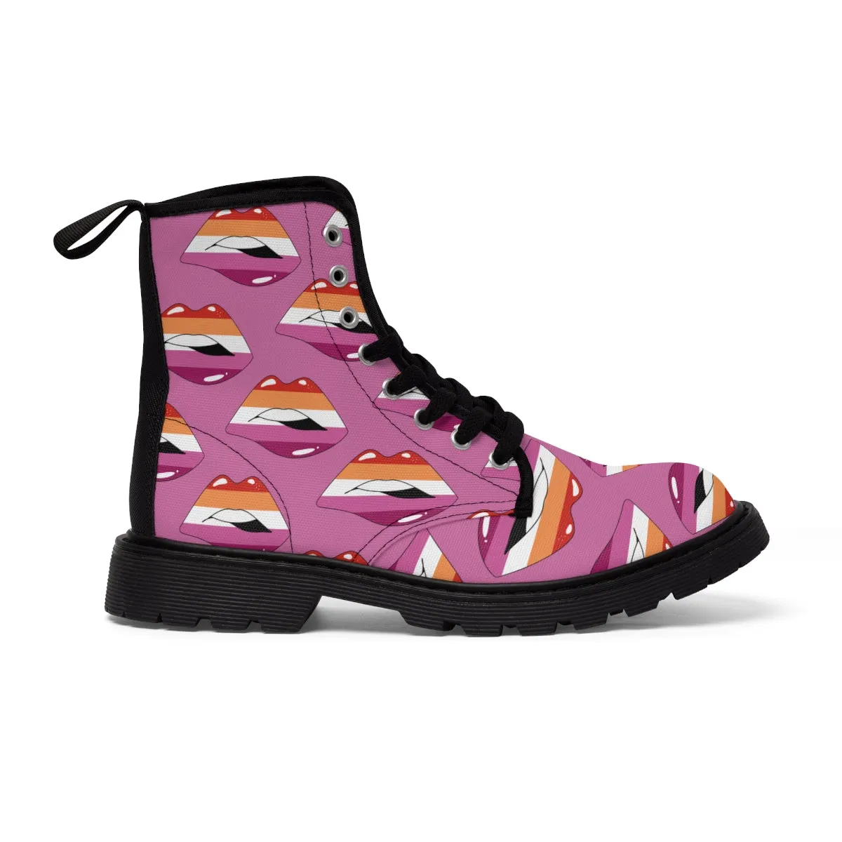 Lesbian Flag Kisses LGBTQ Purple Canvas Boots Unisex Size