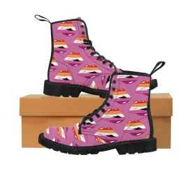 Lesbian Flag Kisses LGBTQ Purple Canvas Boots Unisex Size