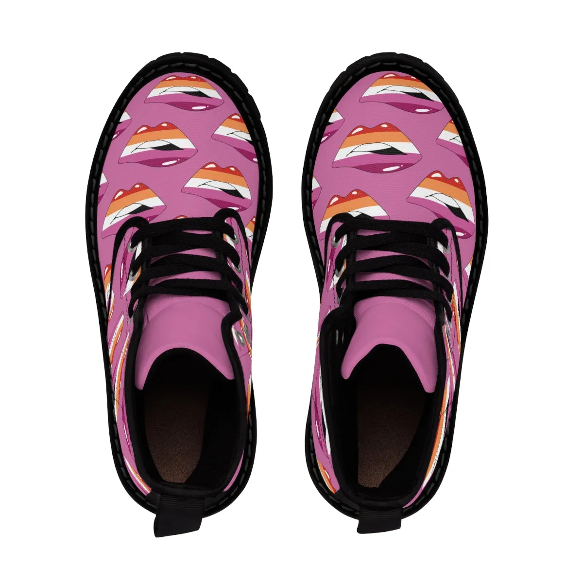 Lesbian Flag Kisses LGBTQ Purple Canvas Boots Unisex Size