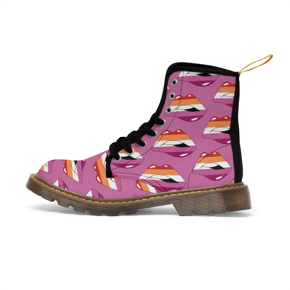 Lesbian Flag Kisses LGBTQ Purple Canvas Boots Unisex Size