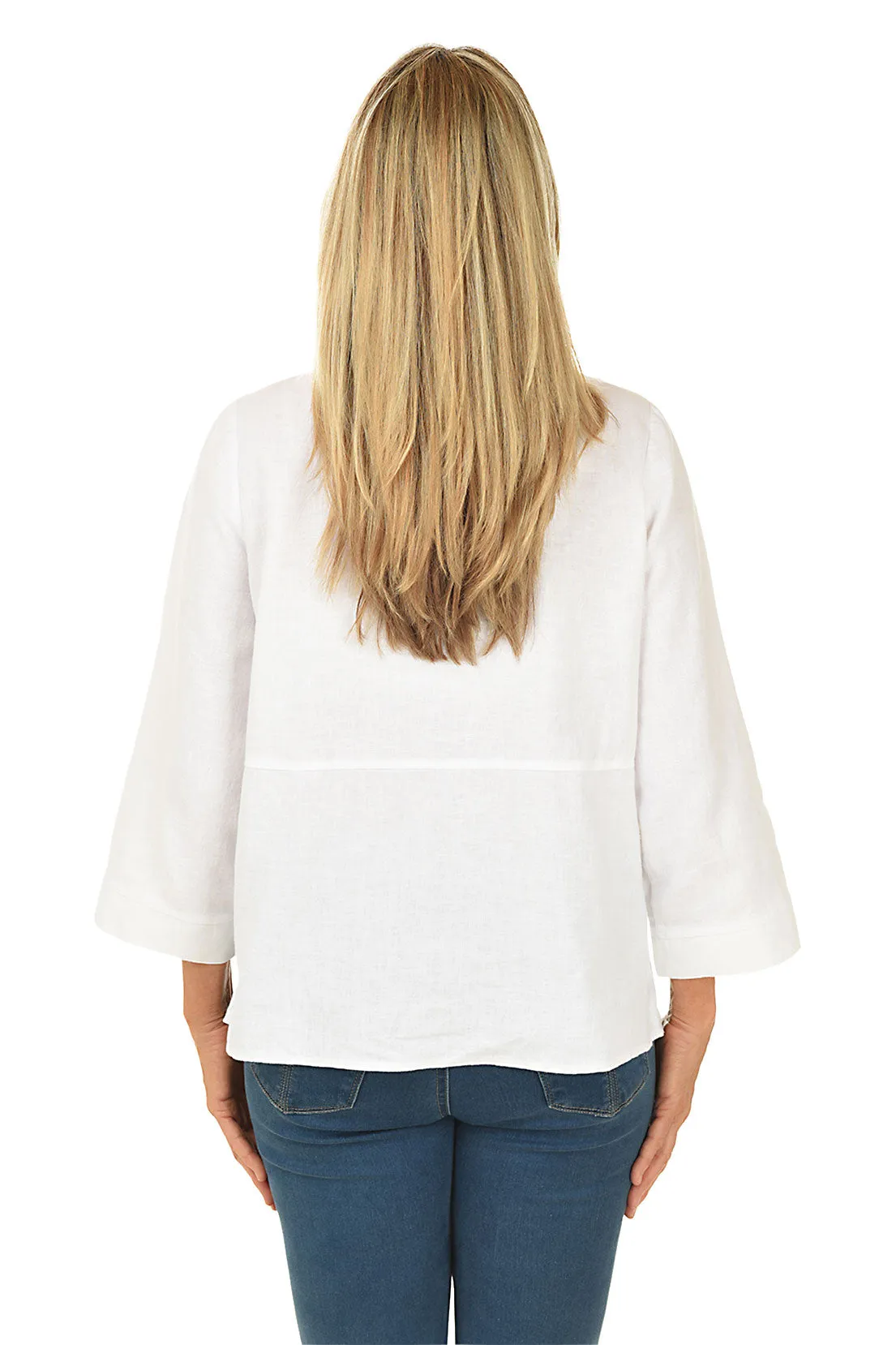 Linen-Blend Pocket High-Low Blouse
