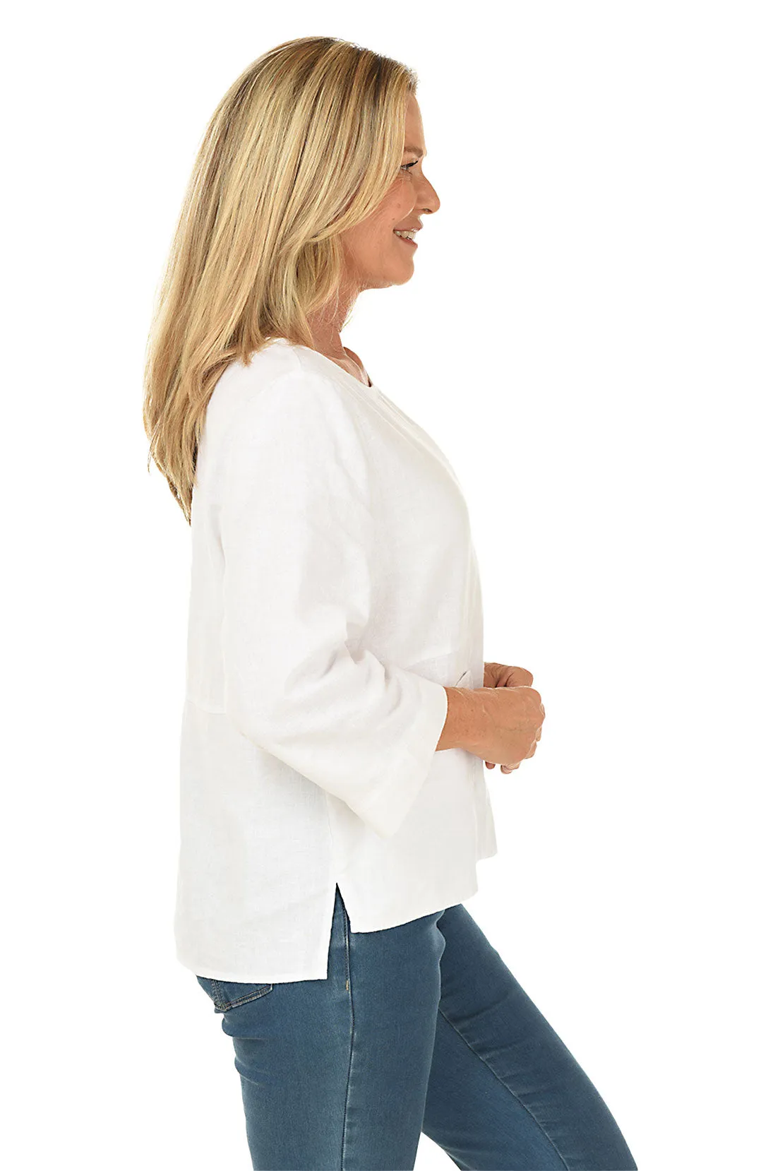 Linen-Blend Pocket High-Low Blouse
