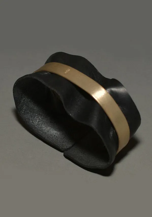 m.a  by Maurizio Amadei SILVER BAND CUFF WITH BLACK LEATHER