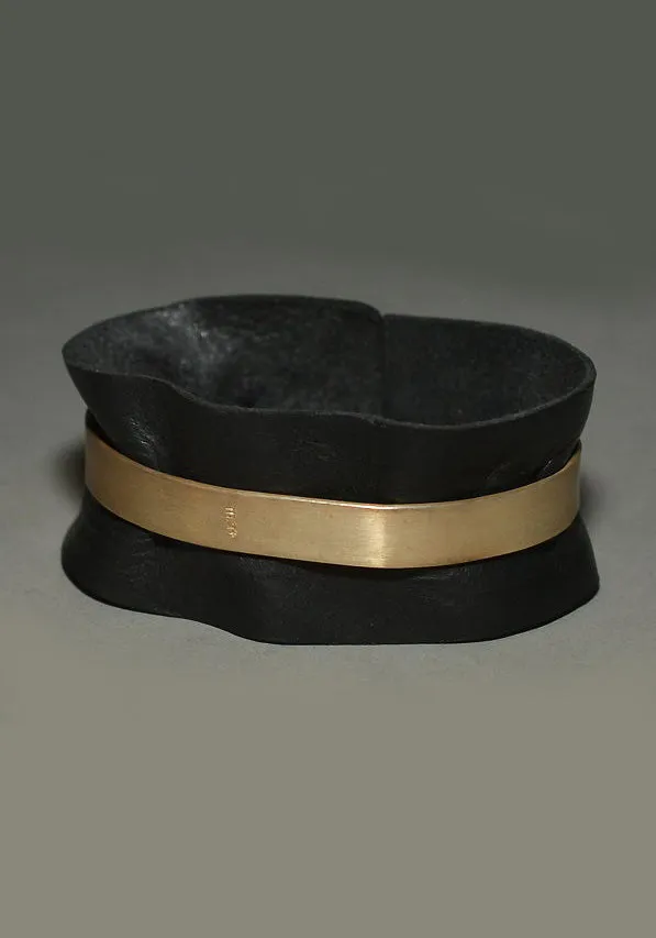 m.a  by Maurizio Amadei SILVER BAND CUFF WITH BLACK LEATHER