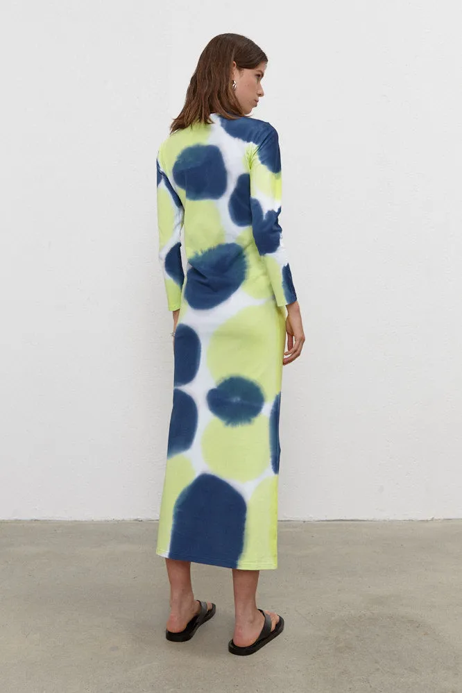 Melissa Long Dress with sleeves Navy/Lime Green