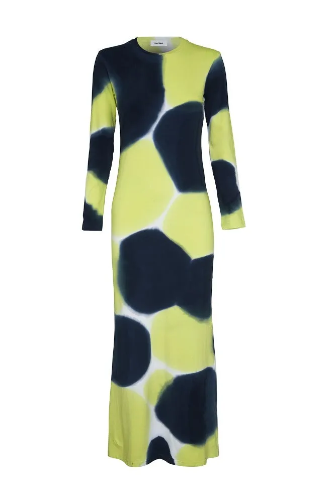 Melissa Long Dress with sleeves Navy/Lime Green