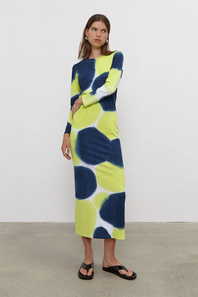 Melissa Long Dress with sleeves Navy/Lime Green