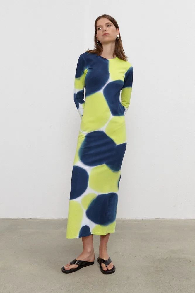 Melissa Long Dress with sleeves Navy/Lime Green