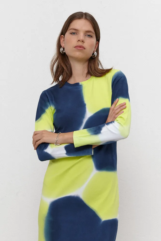 Melissa Long Dress with sleeves Navy/Lime Green