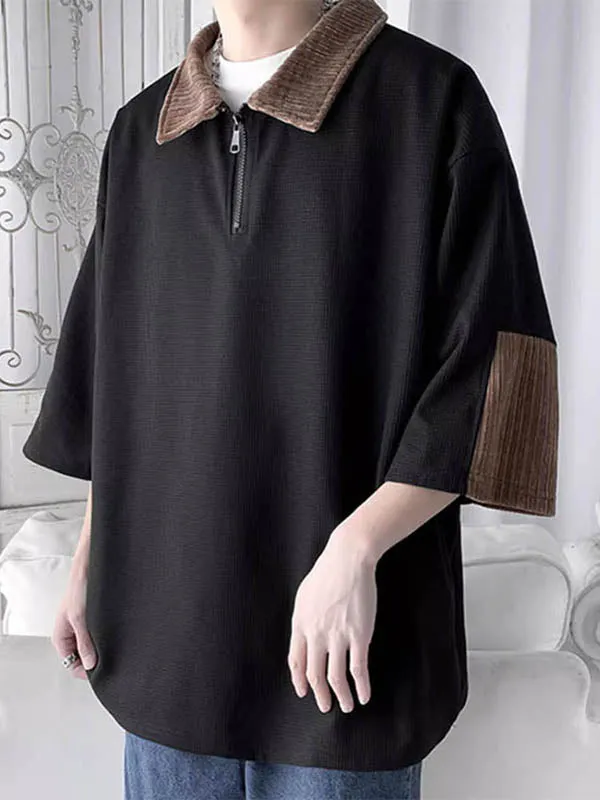Mens Color-Block Patchwork Half-Sleeve Shirt SKUK74745