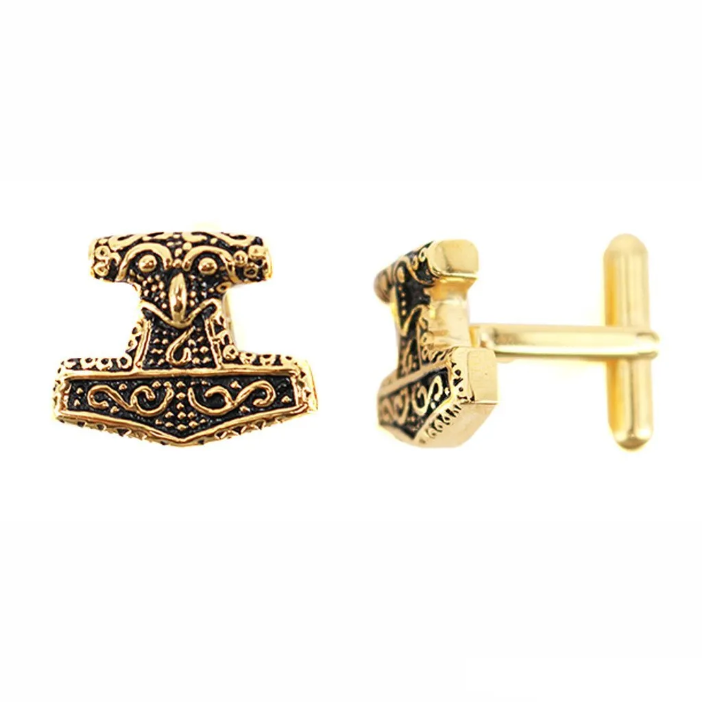 Mjolnir Golden Cufflinks, Stainless Steel