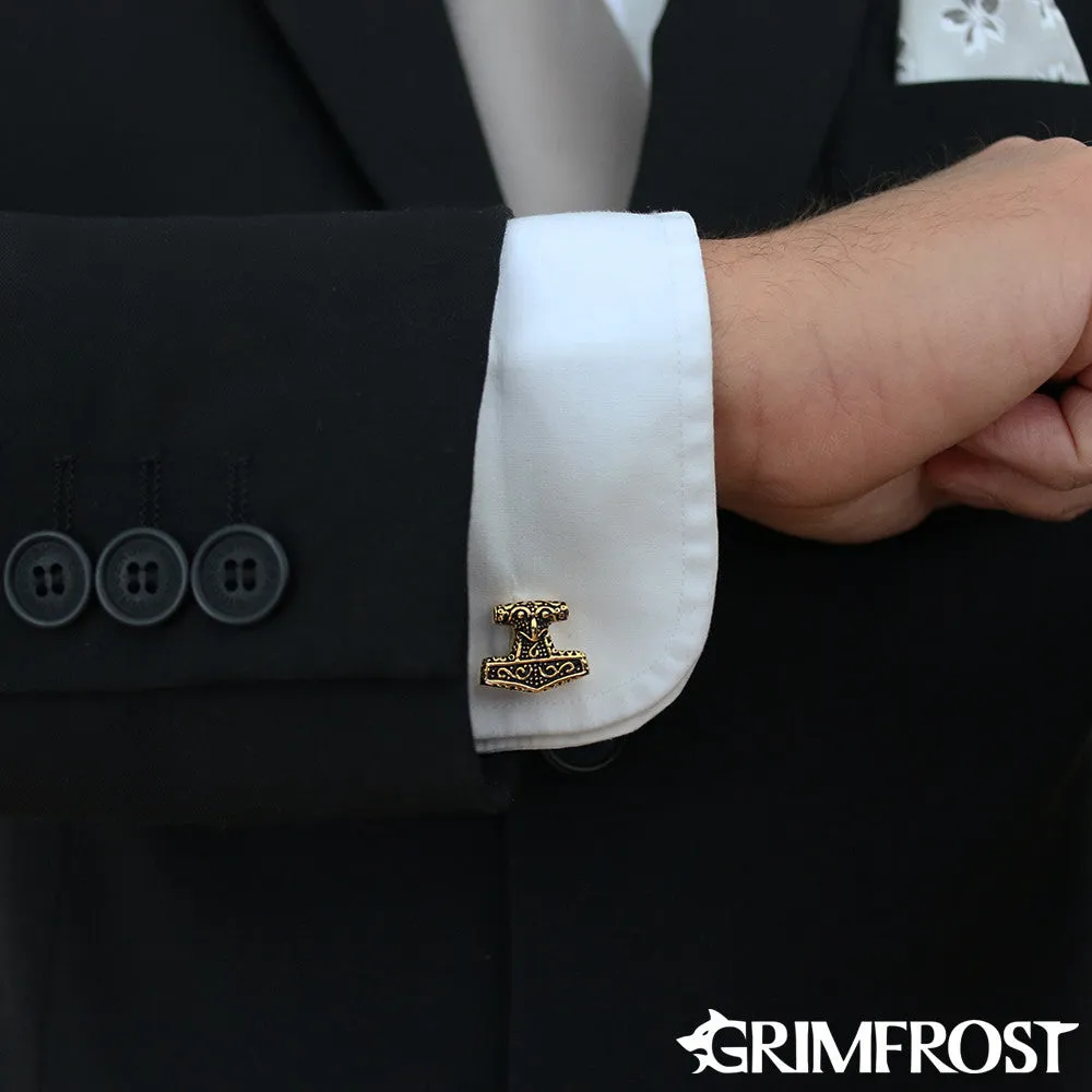 Mjolnir Golden Cufflinks, Stainless Steel
