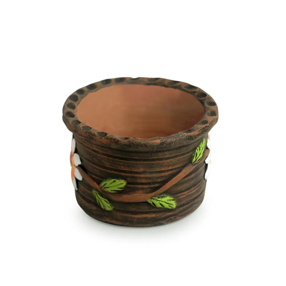 'Mud Blossoms' Handmade & Handpainted Terracotta Planter Pot (4 Inch)