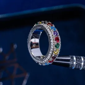Multi-Colored Gemstone Rotating Ring - 925 Silver