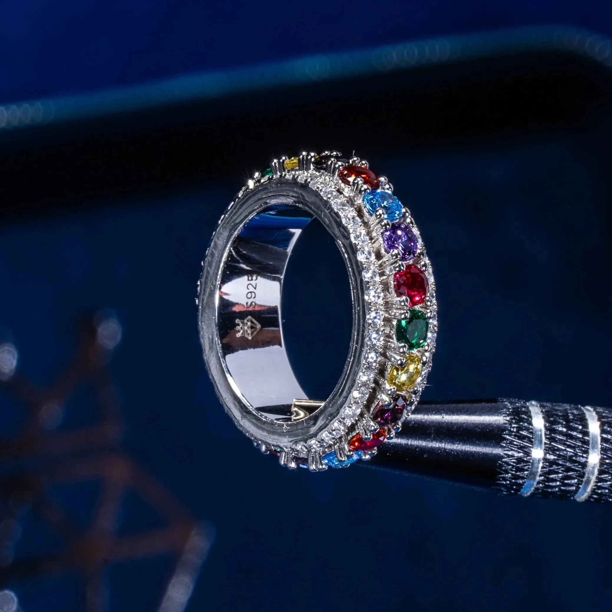 Multi-Colored Gemstone Rotating Ring - 925 Silver