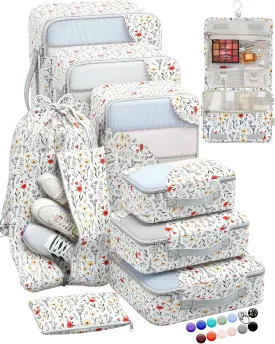 OlarHike Travel Accessories ALL INCLUDED 10 Set Sturdy Packing Cubes for Suitcases, UPGRADED Anti-Tear Stitching, NEW Improved Luggage Packing Organizers, Essentials for Travel (Flower)
