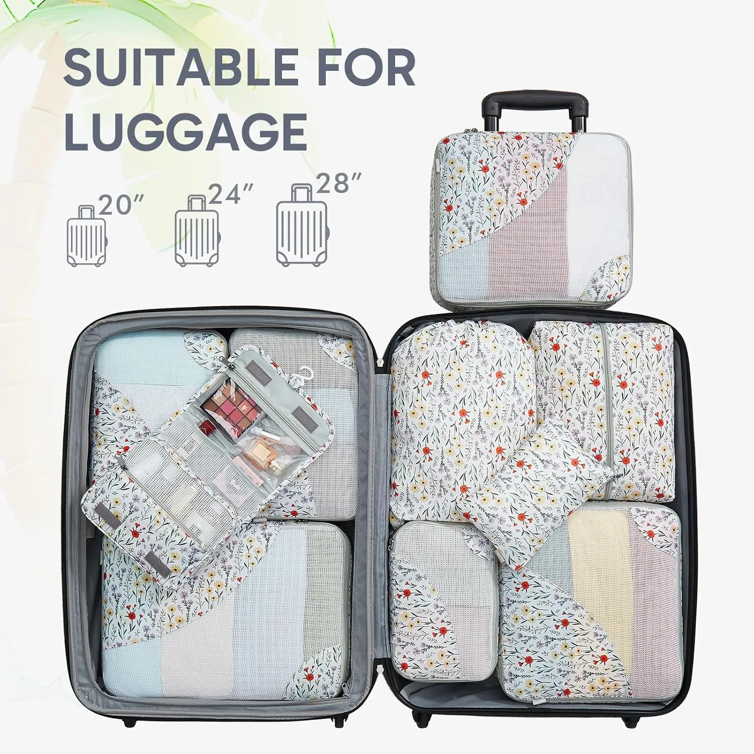 OlarHike Travel Accessories ALL INCLUDED 10 Set Sturdy Packing Cubes for Suitcases, UPGRADED Anti-Tear Stitching, NEW Improved Luggage Packing Organizers, Essentials for Travel (Flower)